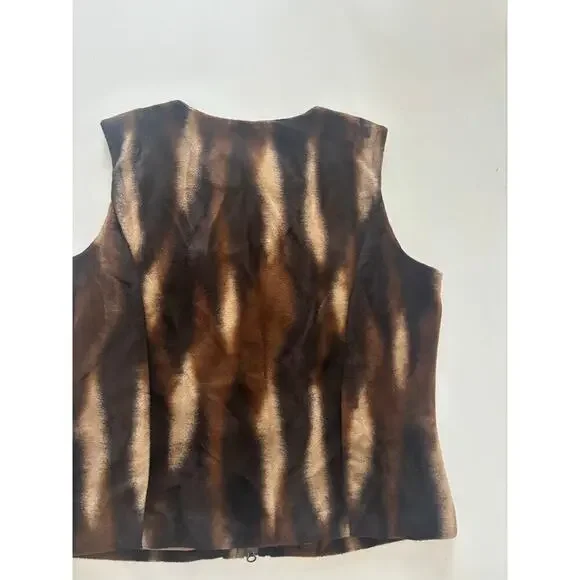 Vintage Faux Fur Zip‎ Vest Brown Tan Ombre Animal Print 90s Y2K Cozy Layer large - Picture 6 of 7